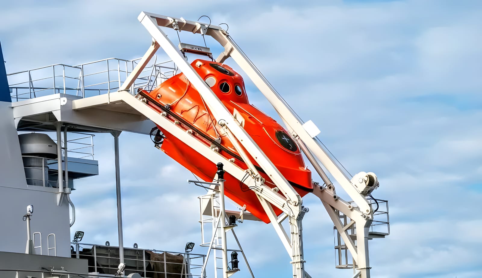 Repairs in progress on a free-fall lifeboat davit