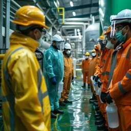 Project team reviewing plans during a briefing before work begins